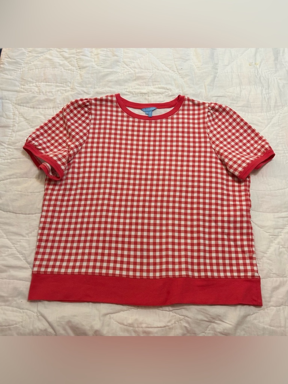 Draper James Natalie Sweatshirt Womens Plus 1X Pink gingham short puff sleeve